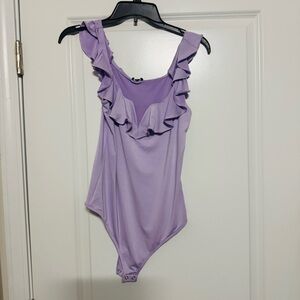 Express Purple Ruffled Bodysuit